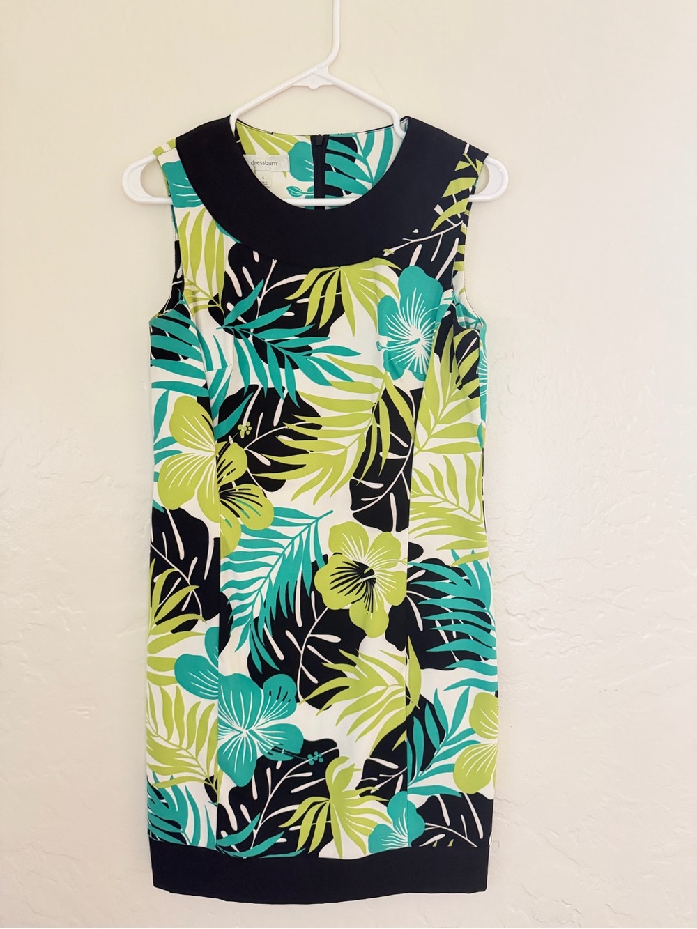 dressbarn Black Trim Floral Shift Dress with Teal & Lime Print
